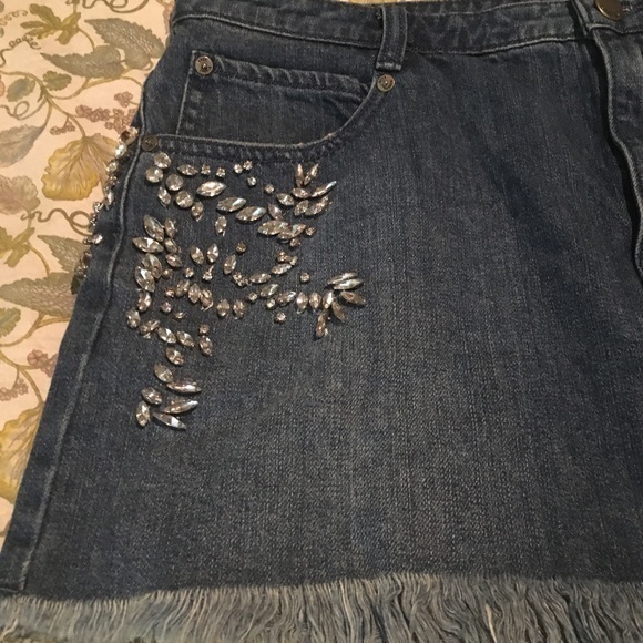 FREE PEOPLE Shine Bright Far Jeweled Jeans Denim Skirt 10 - Picture 4 of 15